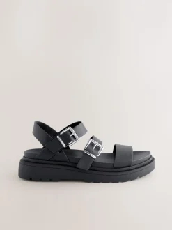 Black Standard/Wide Fit Chunky Buckled Sandals