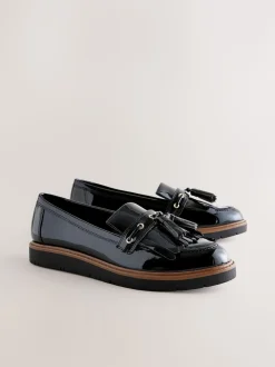 Black Standard/Wide Fit Chunky Patent Tassel Detail Loafers
