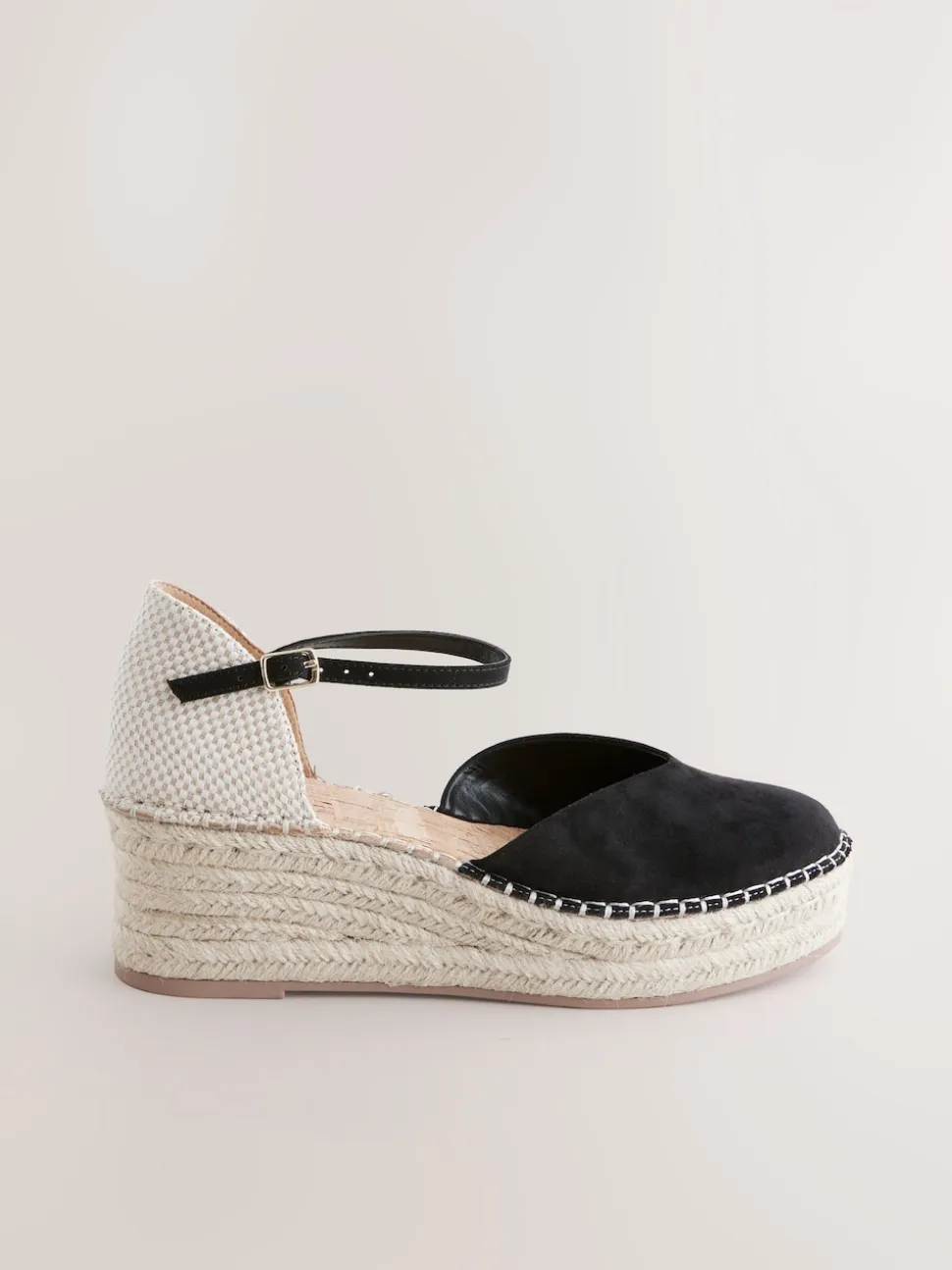 Black Standard/Wide Fit Closed Toe Platform Espadrille Wedges