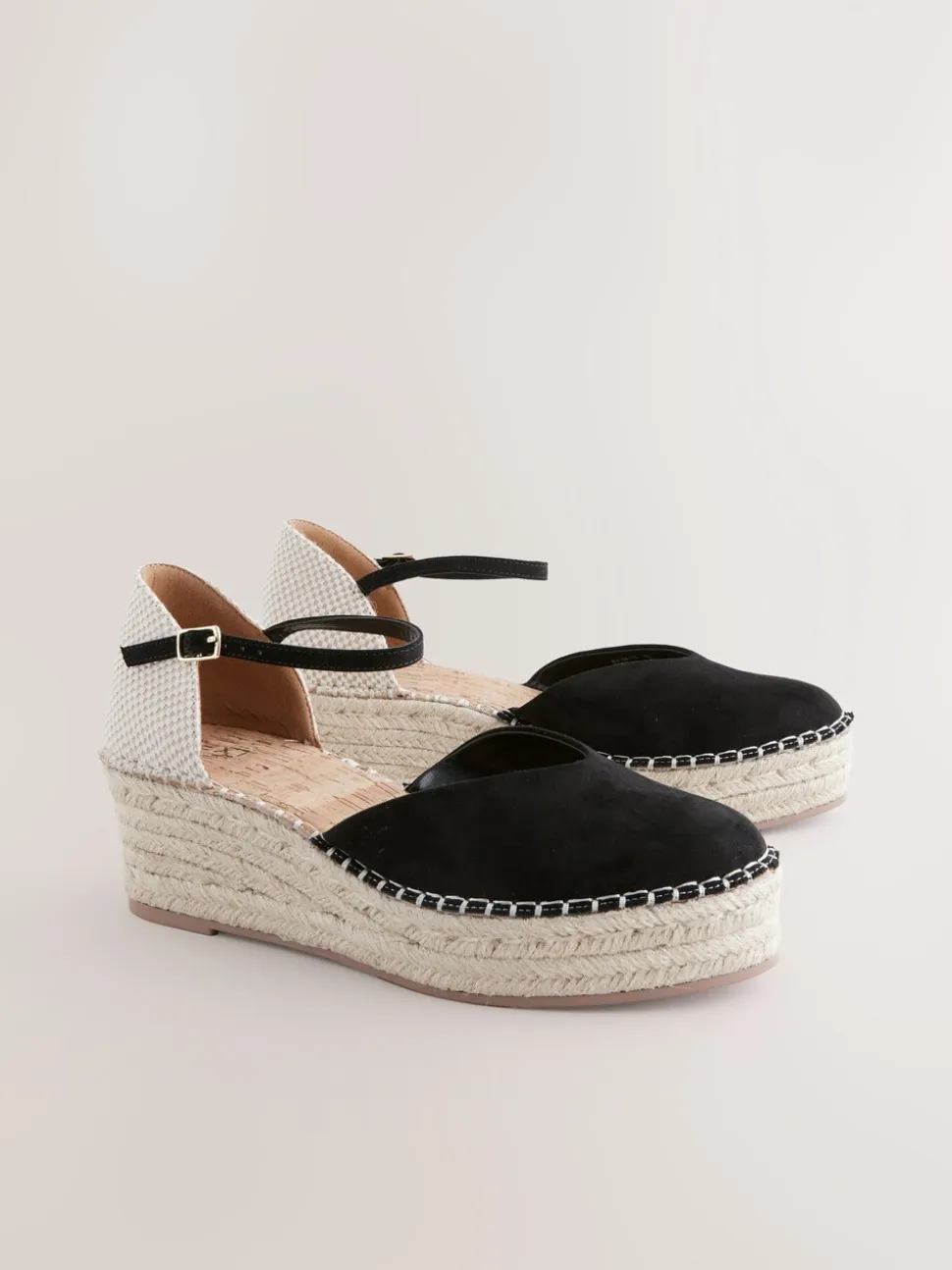 Black Standard/Wide Fit Closed Toe Platform Espadrille Wedges
