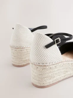Black Standard/Wide Fit Closed Toe Platform Espadrille Wedges