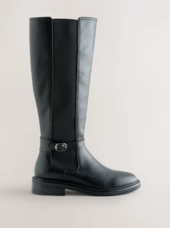 Black Standard/Wide Fit Forever Comfort® Buckle Detail Riding Boots