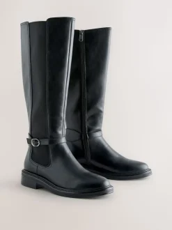 Black Standard/Wide Fit Forever Comfort® Buckle Detail Riding Boots
