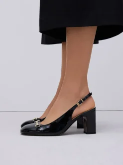 Black Standard/Wide Fit Hardware Slingback Block Heels