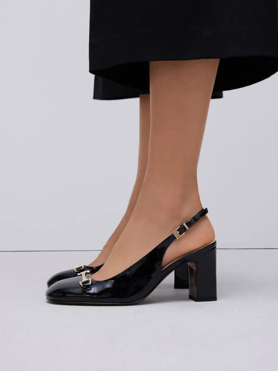 Black Standard/Wide Fit Hardware Slingback Block Heels