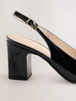 Black Standard/Wide Fit Hardware Slingback Block Heels
