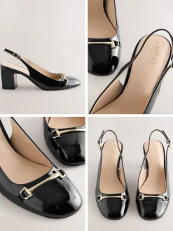 Black Standard/Wide Fit Hardware Slingback Block Heels