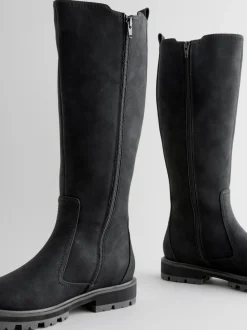 Black Standard/Wide Fit Knee High Buckle Chelsea Boots