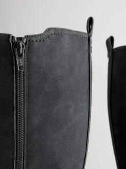 Black Standard/Wide Fit Knee High Buckle Chelsea Boots