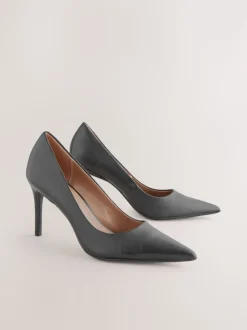 Black Standard/Wide Fit Leather Mid Court Shoes