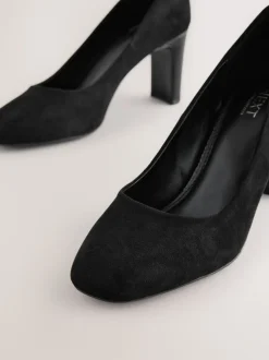 Black Standard/Wide Fit Round Toe Block Court Shoes