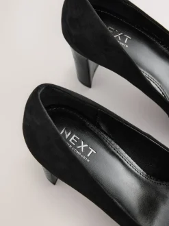 Black Standard/Wide Fit Round Toe Block Court Shoes