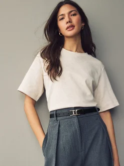 Black Statement Buckle Skinny Leather Belt