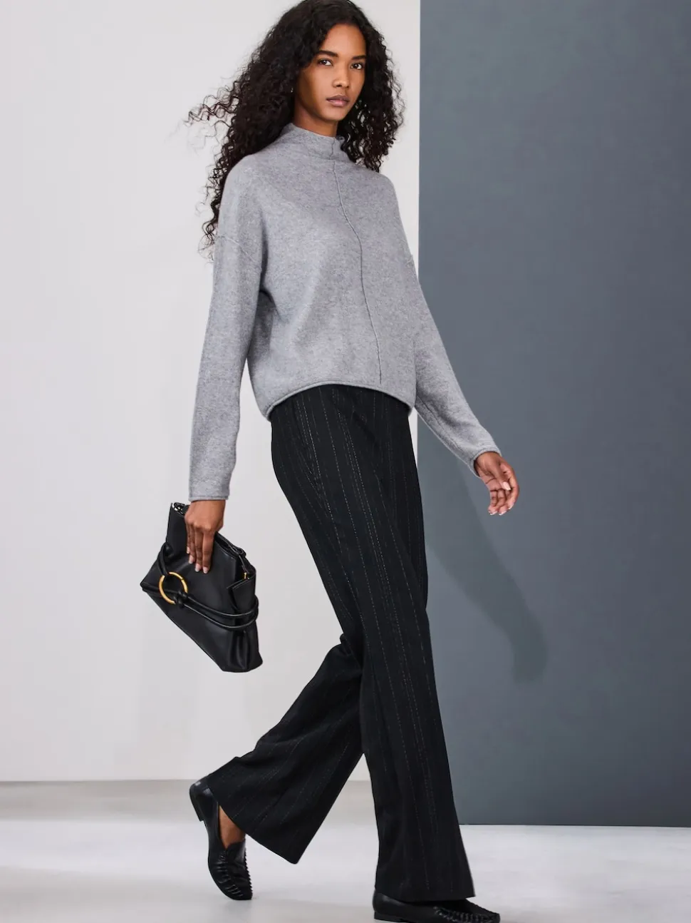 Black Striped Flared Trousers