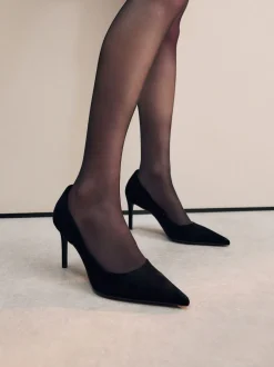 Black Suede Extra Wide Fit Leather Mid Court Shoes