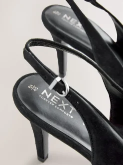 Black Suede Forever Comfort® Leather Pointed Cutout Bow Slingback Heels