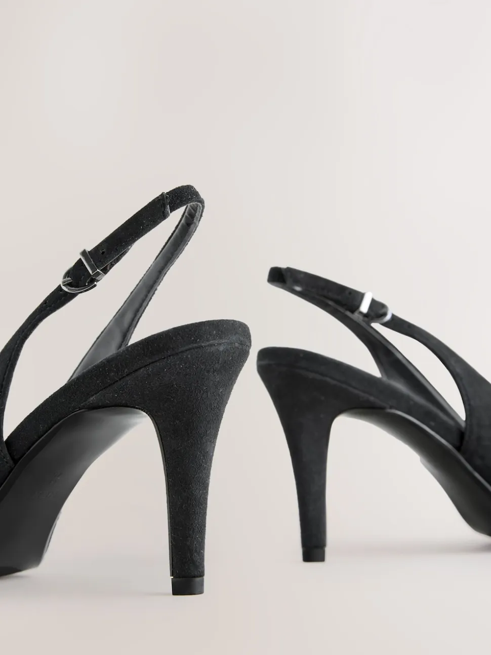 Black Suede Forever Comfort® Leather Pointed Cutout Bow Slingback Heels