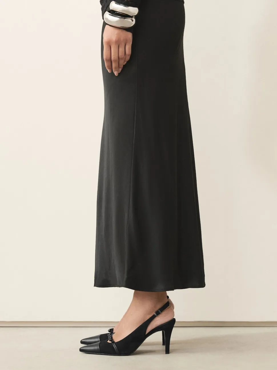 Black Suede Forever Comfort® Leather Pointed Cutout Bow Slingback Heels