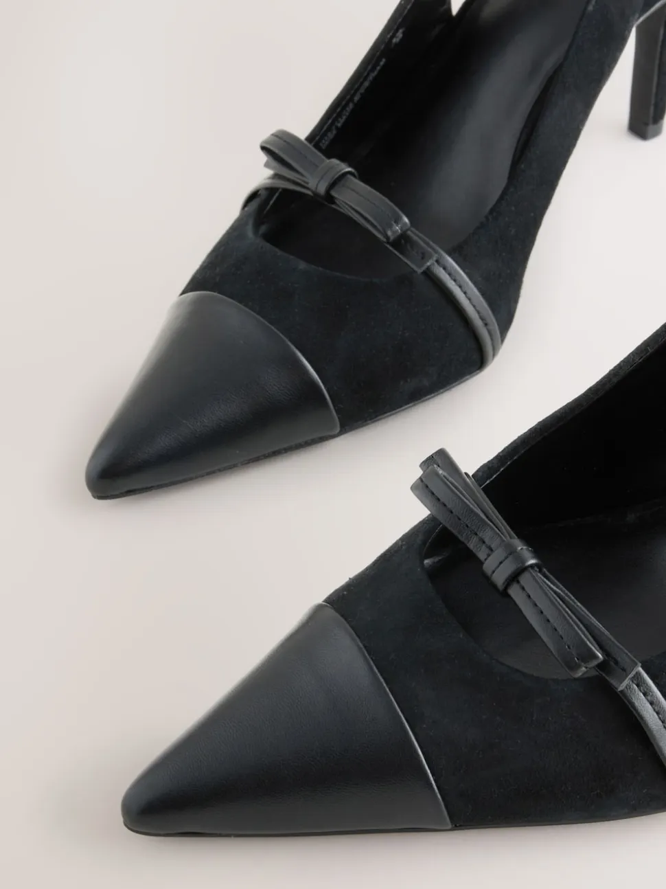 Black Suede Forever Comfort® Leather Pointed Cutout Bow Slingback Heels