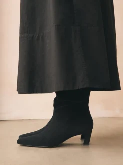 Black Suede Forever Comfort® Knee High Chisel Toe Heeled Boots