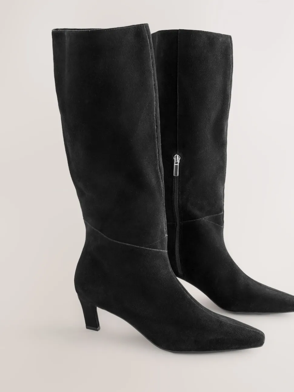 Black Suede Forever Comfort® Knee High Chisel Toe Heeled Boots