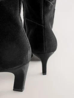Black Suede Forever Comfort® Knee High Chisel Toe Heeled Boots