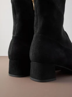 Black Suede Motionflex Block Heeled Sock Boots