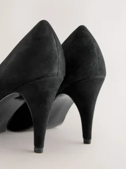 Black Suede Premium Leather Peep Toe Heels