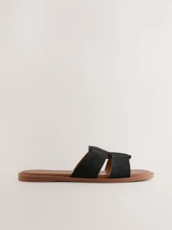 Black Suede Standard/Wide Fit Slot Mule Sandals