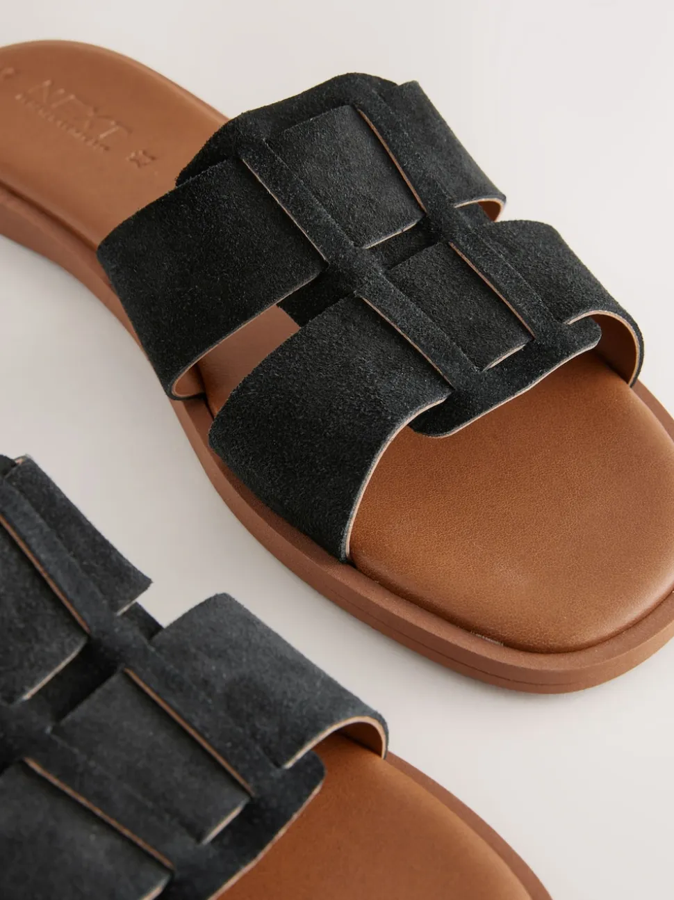 Black Suede Standard/Wide Fit Slot Mule Sandals