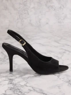 Black Suede Tabitha Simmons X Next Ivy Peep Toe Sling Back Heels