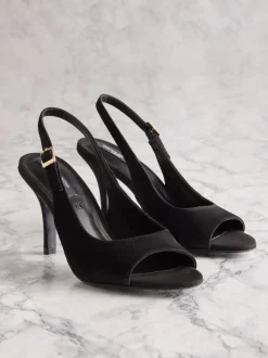 Black Suede Tabitha Simmons X Next Ivy Peep Toe Sling Back Heels