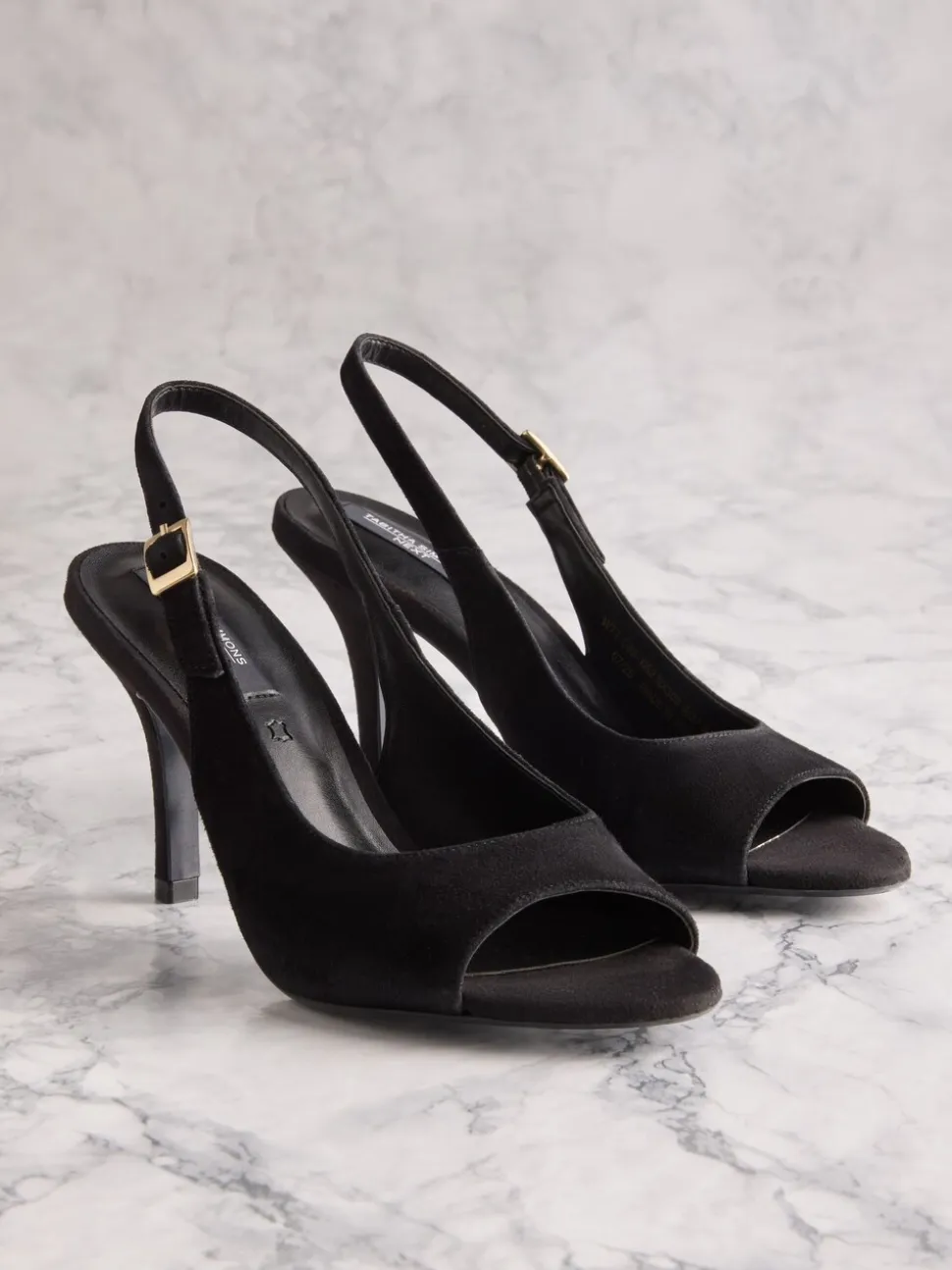 Black Suede Tabitha Simmons X Next Ivy Peep Toe Sling Back Heels