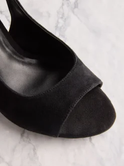 Black Suede Tabitha Simmons X Next Ivy Peep Toe Sling Back Heels