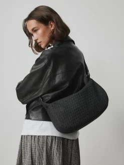 Black Suede Weave Sling Bag