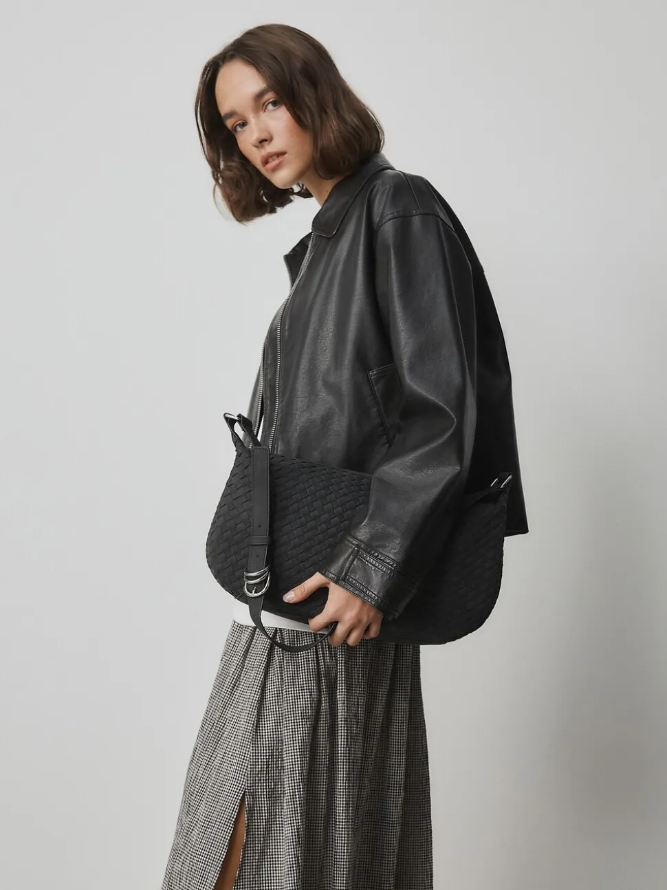 Black Suede Weave Sling Bag