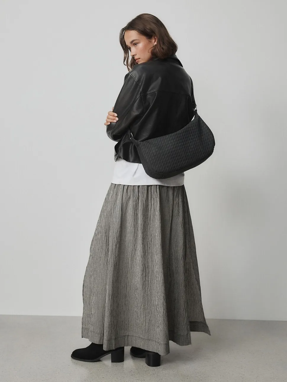 Black Suede Weave Sling Bag