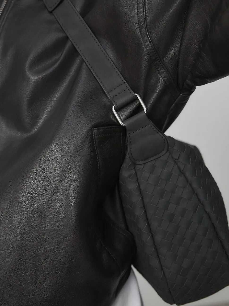 Black Suede Weave Sling Bag