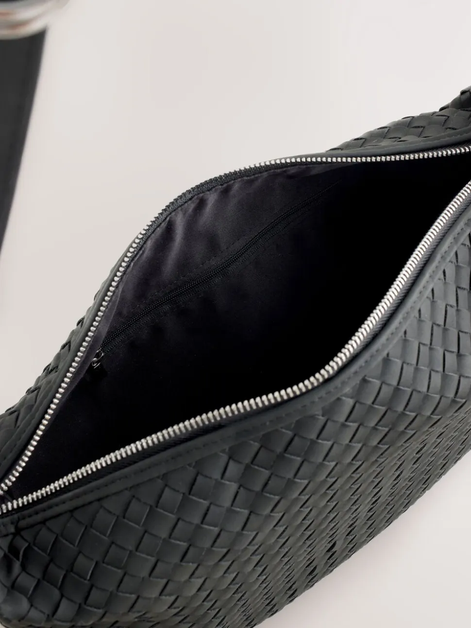 Black Suede Weave Sling Bag