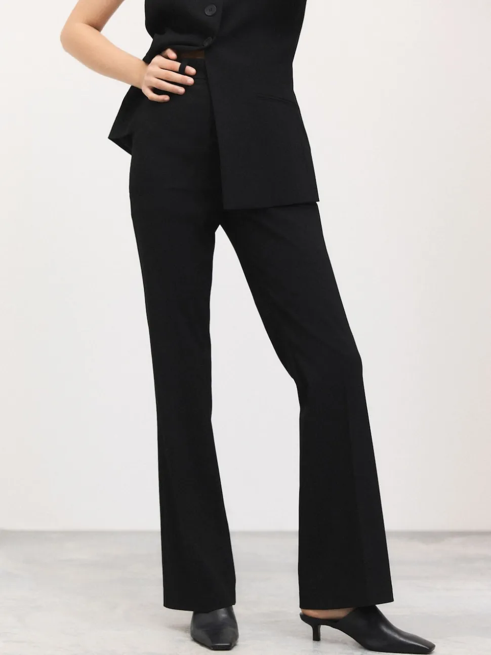 Black Tailored Bootcut Trousers With Wool