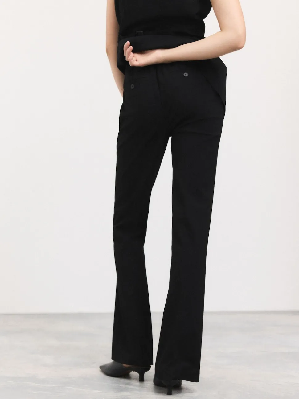 Black Tailored Bootcut Trousers With Wool