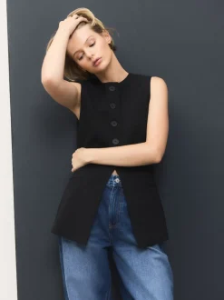 Black Tailored Waistcoat With Wool
