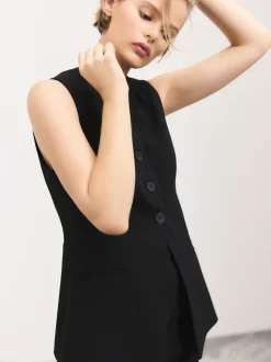 Black Tailored Waistcoat With Wool