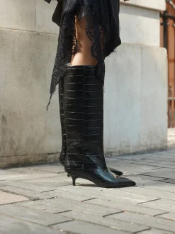 Black Textured Forever Comfort® Knee High Underset Heel Boots