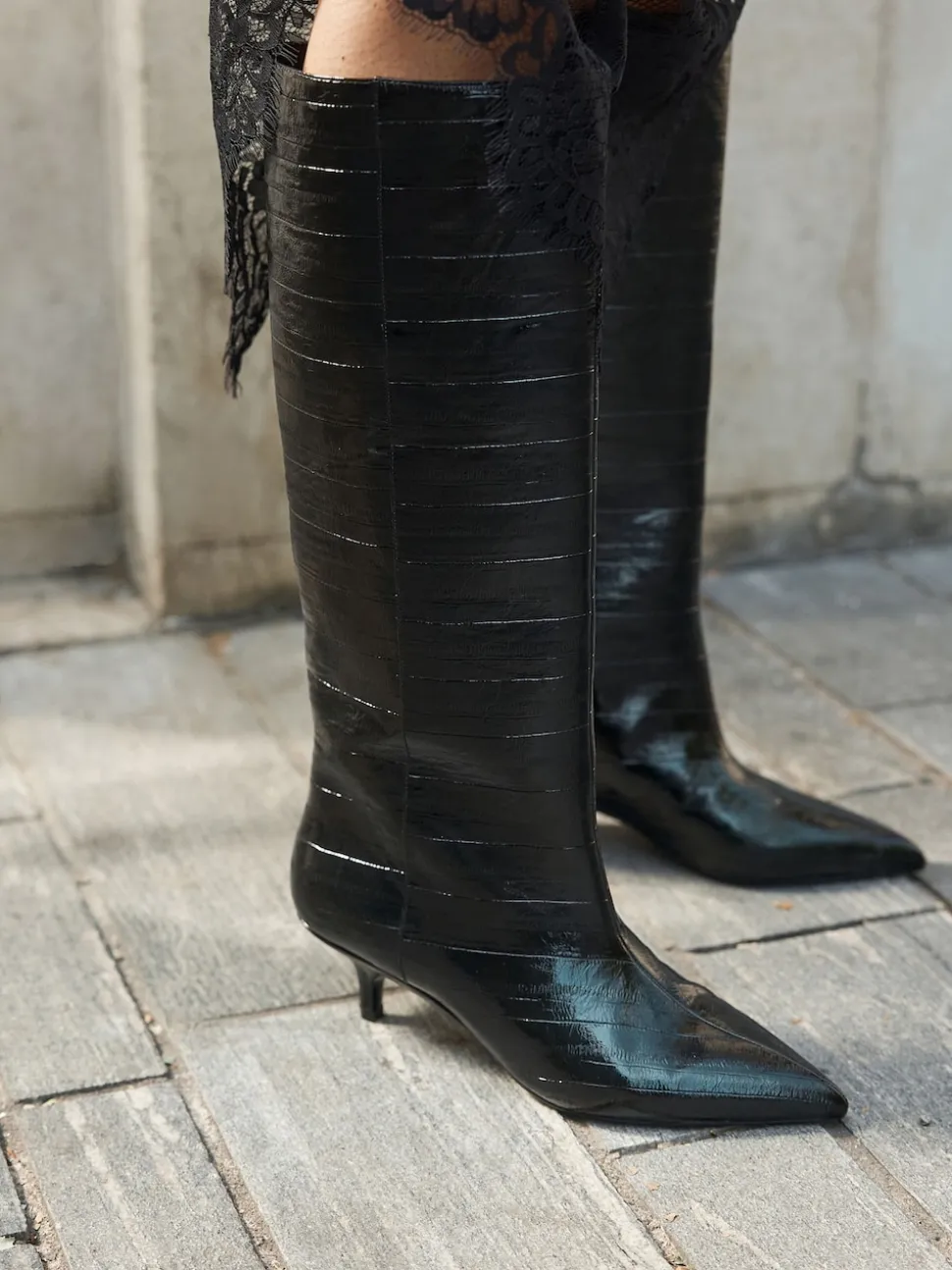 Black Textured Forever Comfort® Knee High Underset Heel Boots