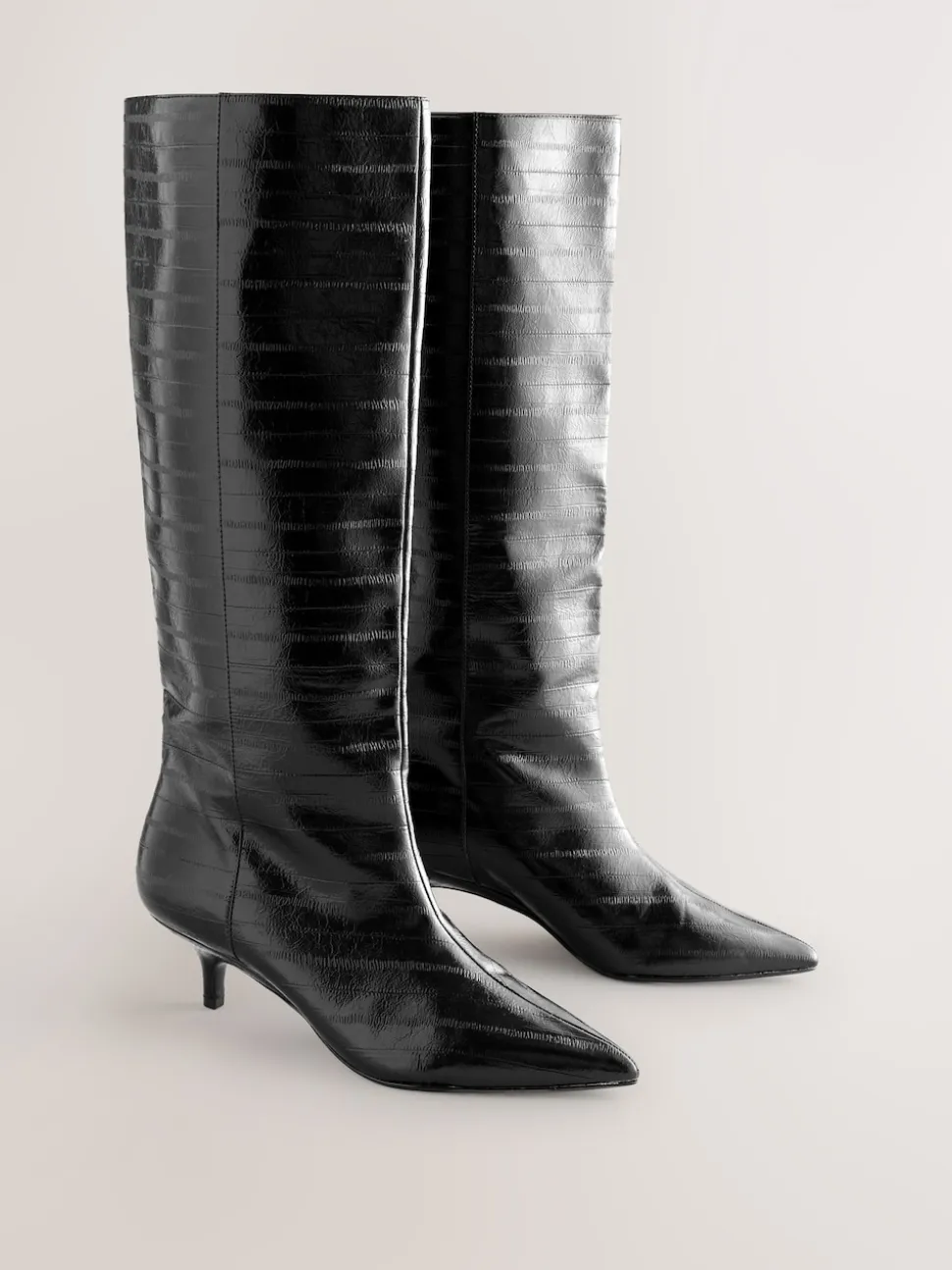 Black Textured Forever Comfort® Knee High Underset Heel Boots