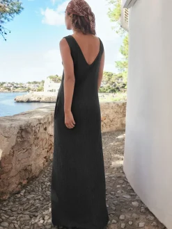 Black Textured Jersey Slip Dress