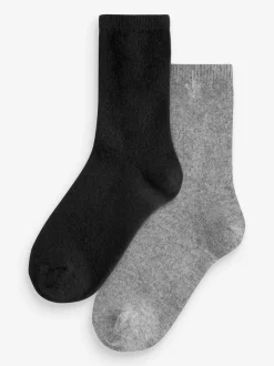 Black Thermal Merino Wool Blend Ankle Socks 2 Pack with Cashmere
