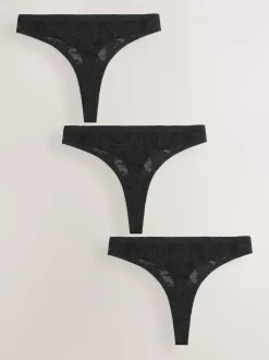 Black Thong All-Over Lace No VPL Knickers 3 Pack