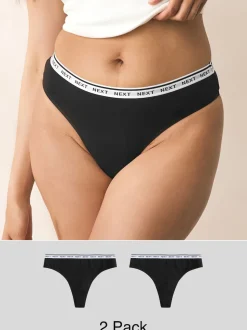 Black Thong Light Flow Cotton Period Knickers 2 Pack
